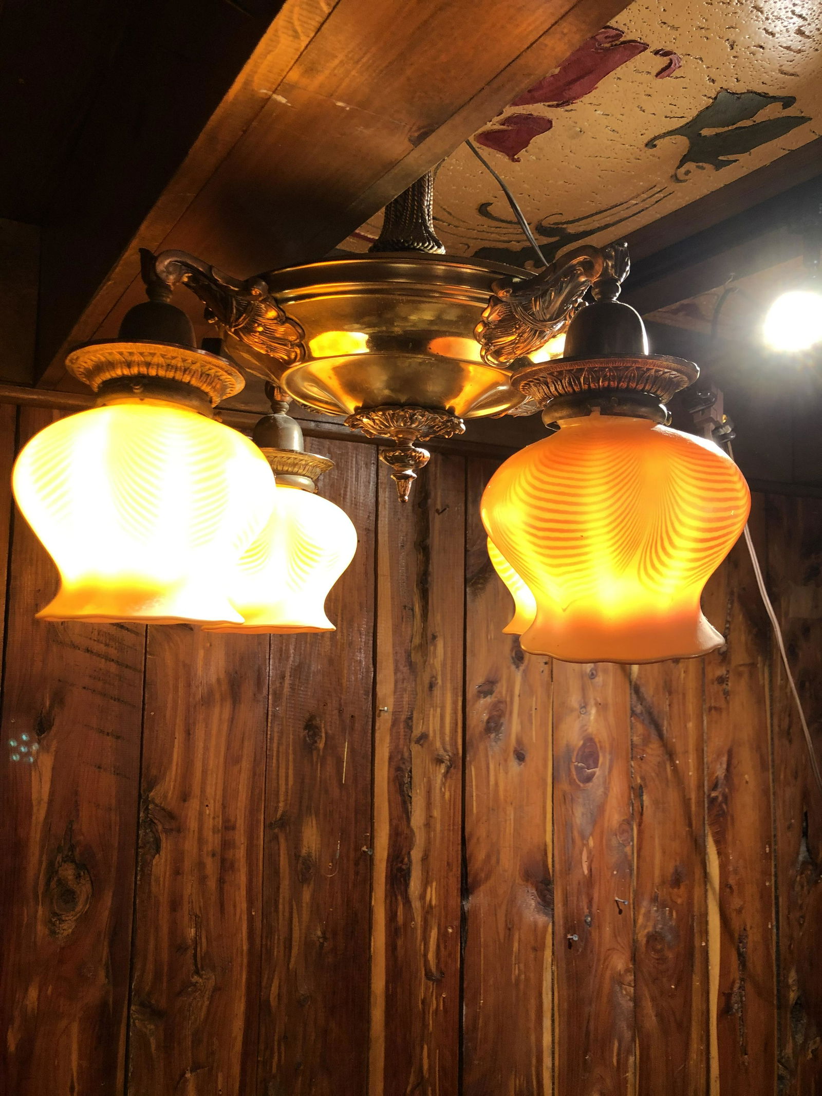 Victorian Light Fixture Ceiling Mount w Art Glass (1 of 5)