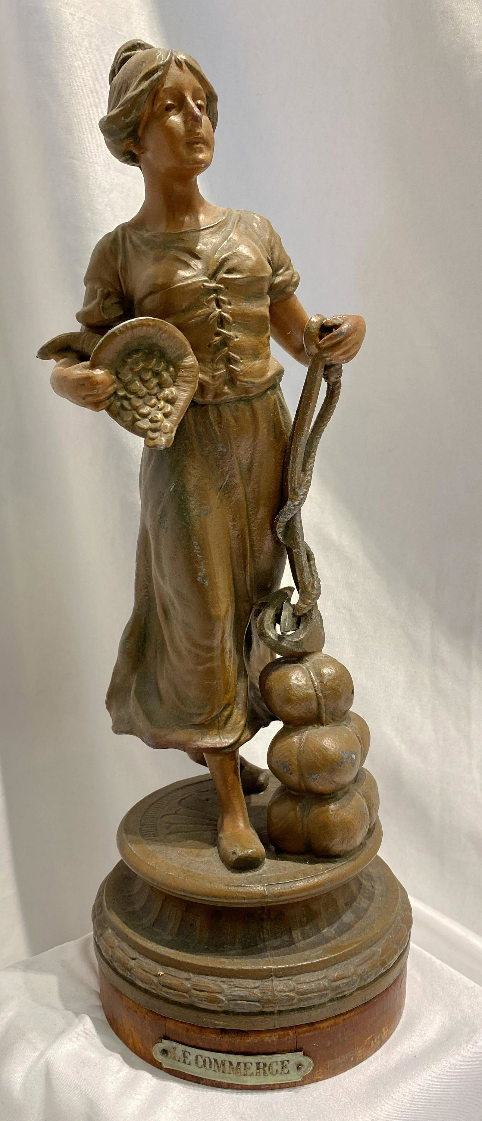 French Victorian Figural Lady Staute "Le Commerce": 14 in tall not bronze