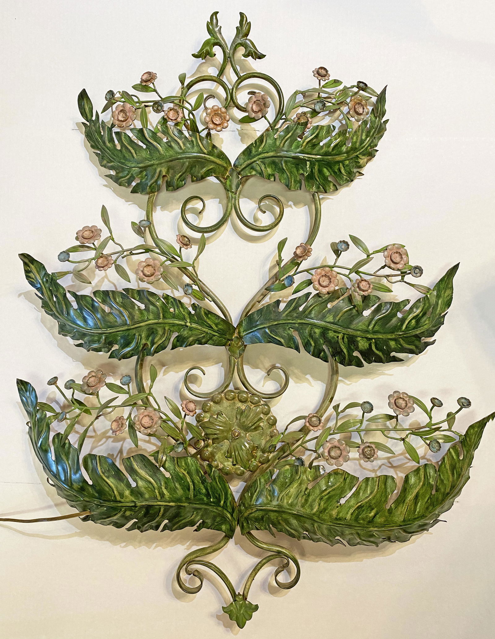 Large Italian Tole Wall Sconce Pink Green (1 of 5)