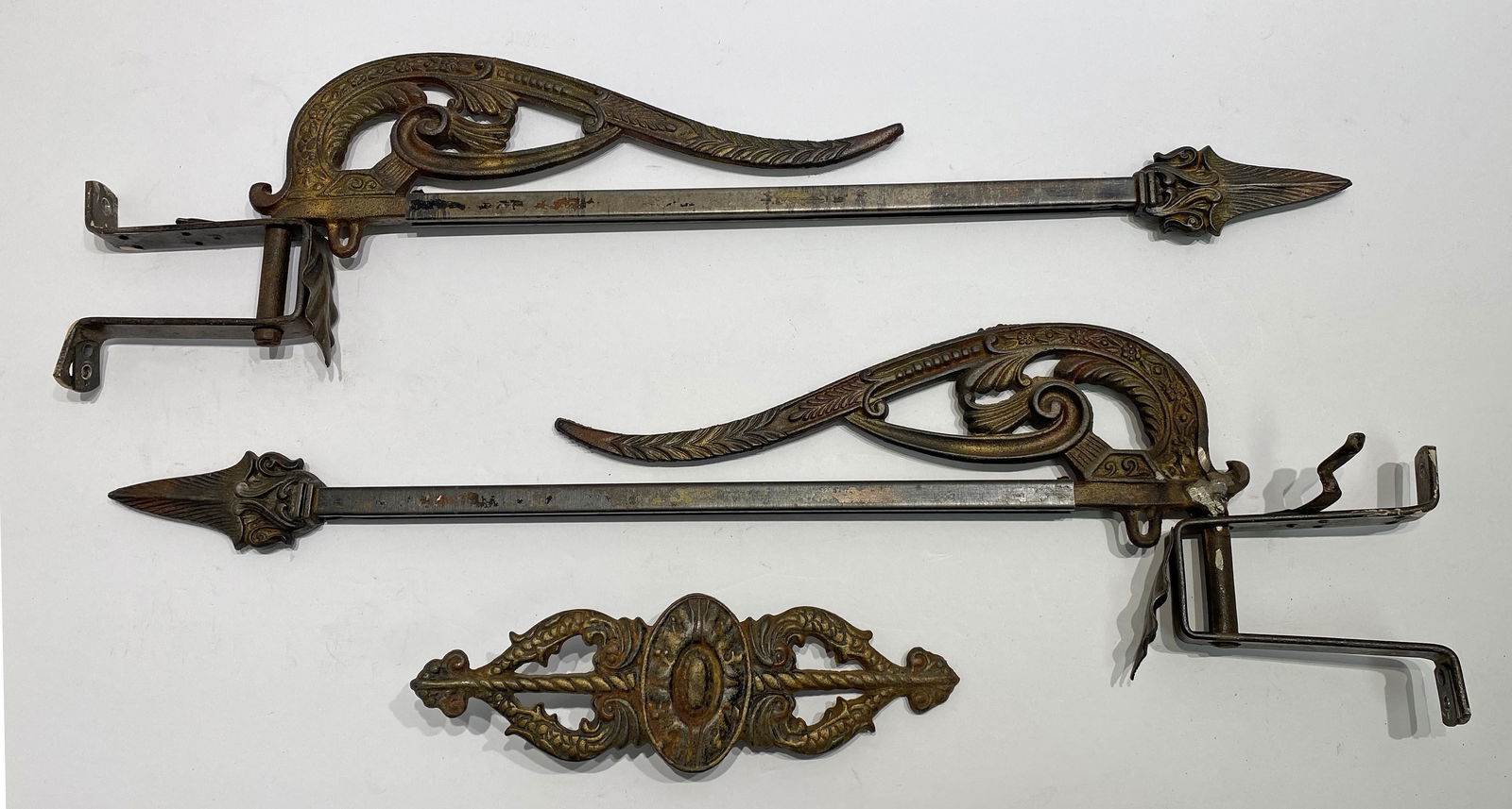 Ornate Victorian metal Curtain Tie back swing rods (1 of 3)