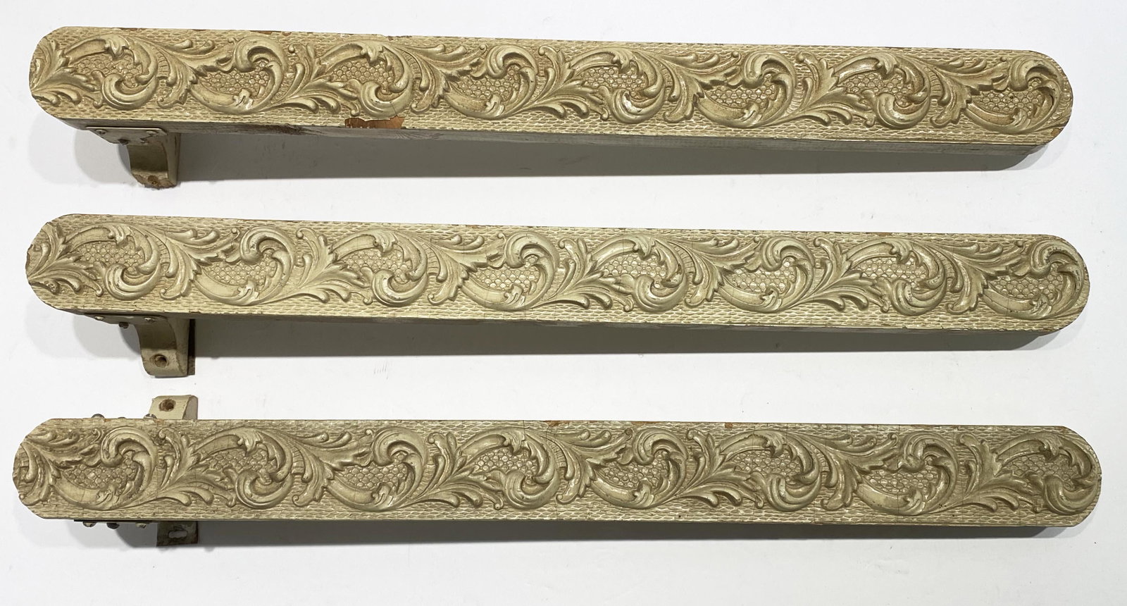 1920's Embossed Wood Curtain Swing Rods Shabby Chic: 3 18 in long