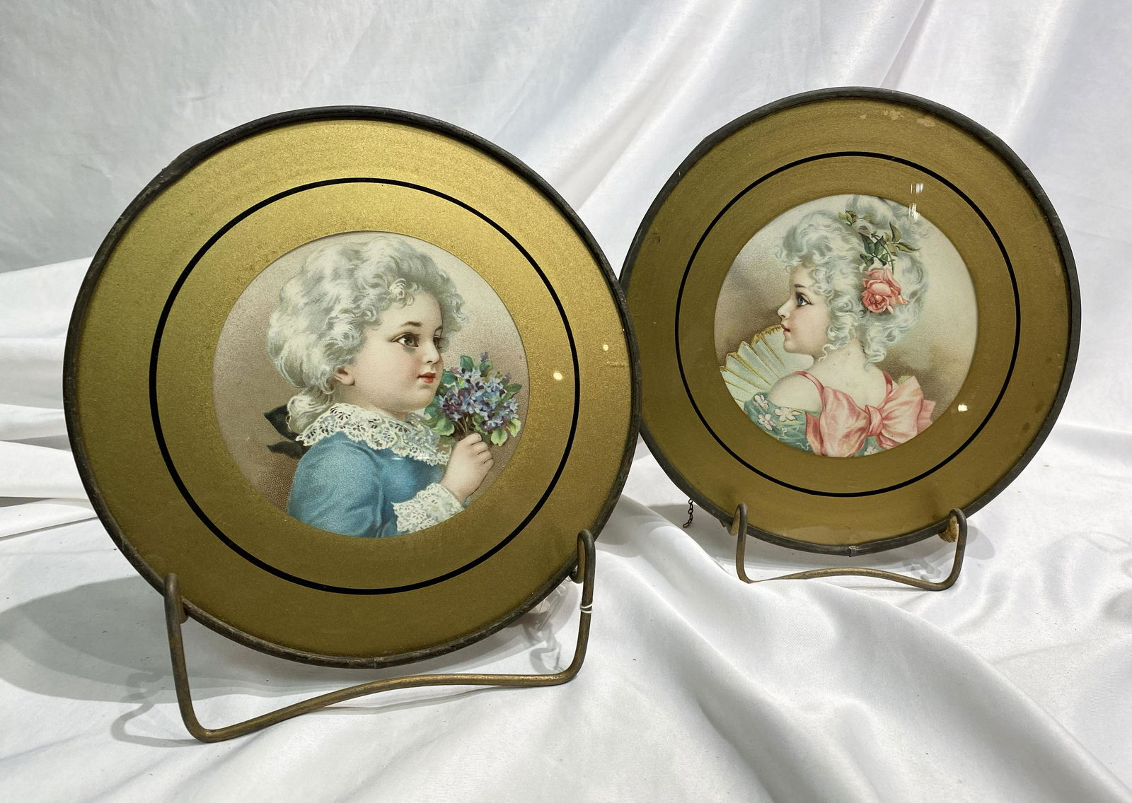 2 Victorian Flue Covers Lithograph Boy Girl Rose (1 of 4)