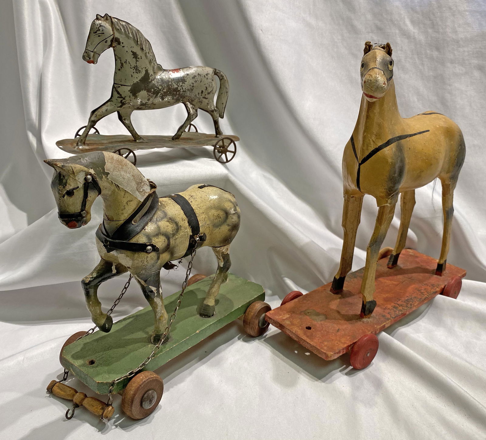 3 19th c Children's Horse Pull Toys wood & metal (1 of 4)