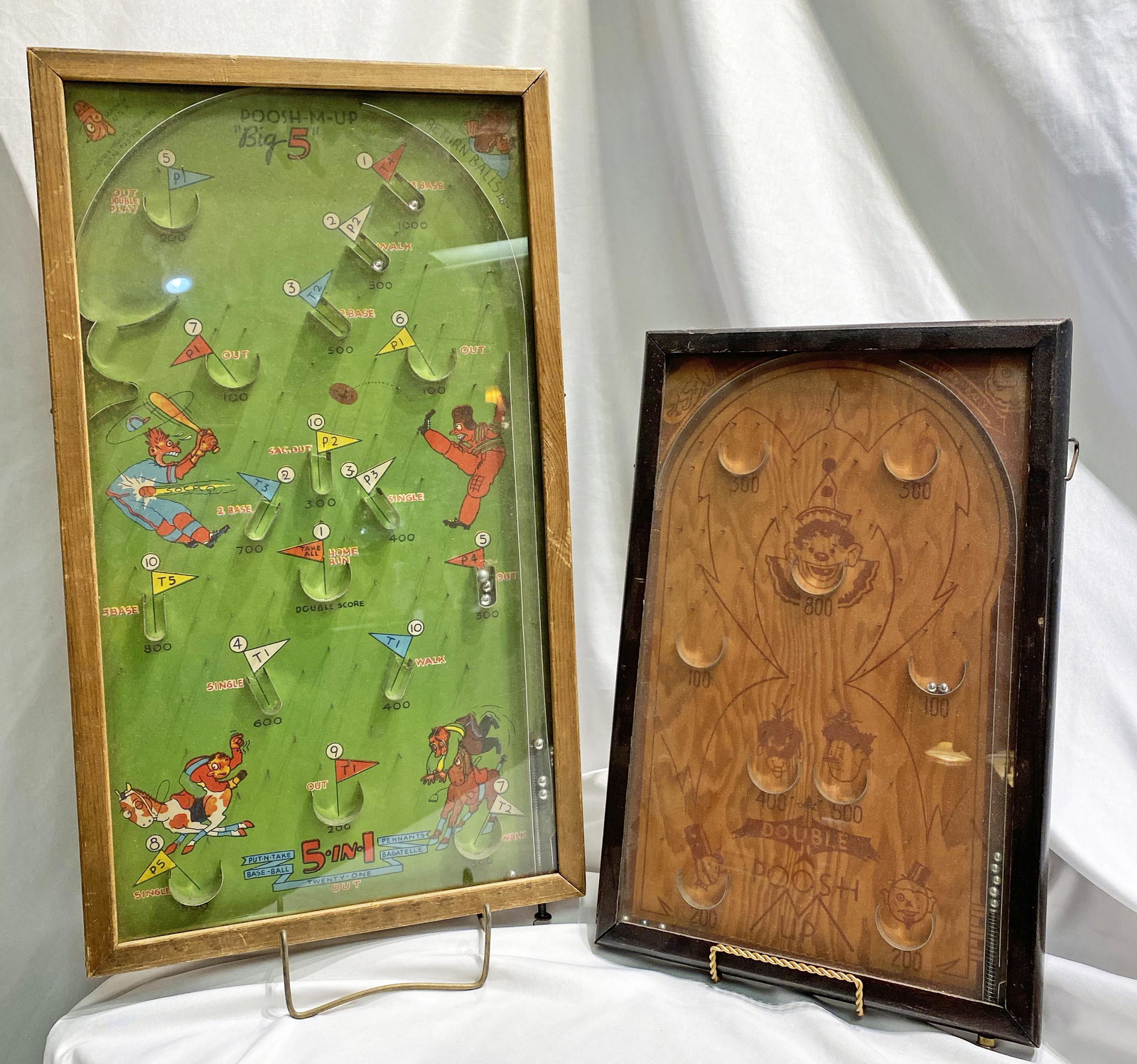 Vintage Poosh Me Up Games baseball football: 2 games one is the 5 in 1, clowns