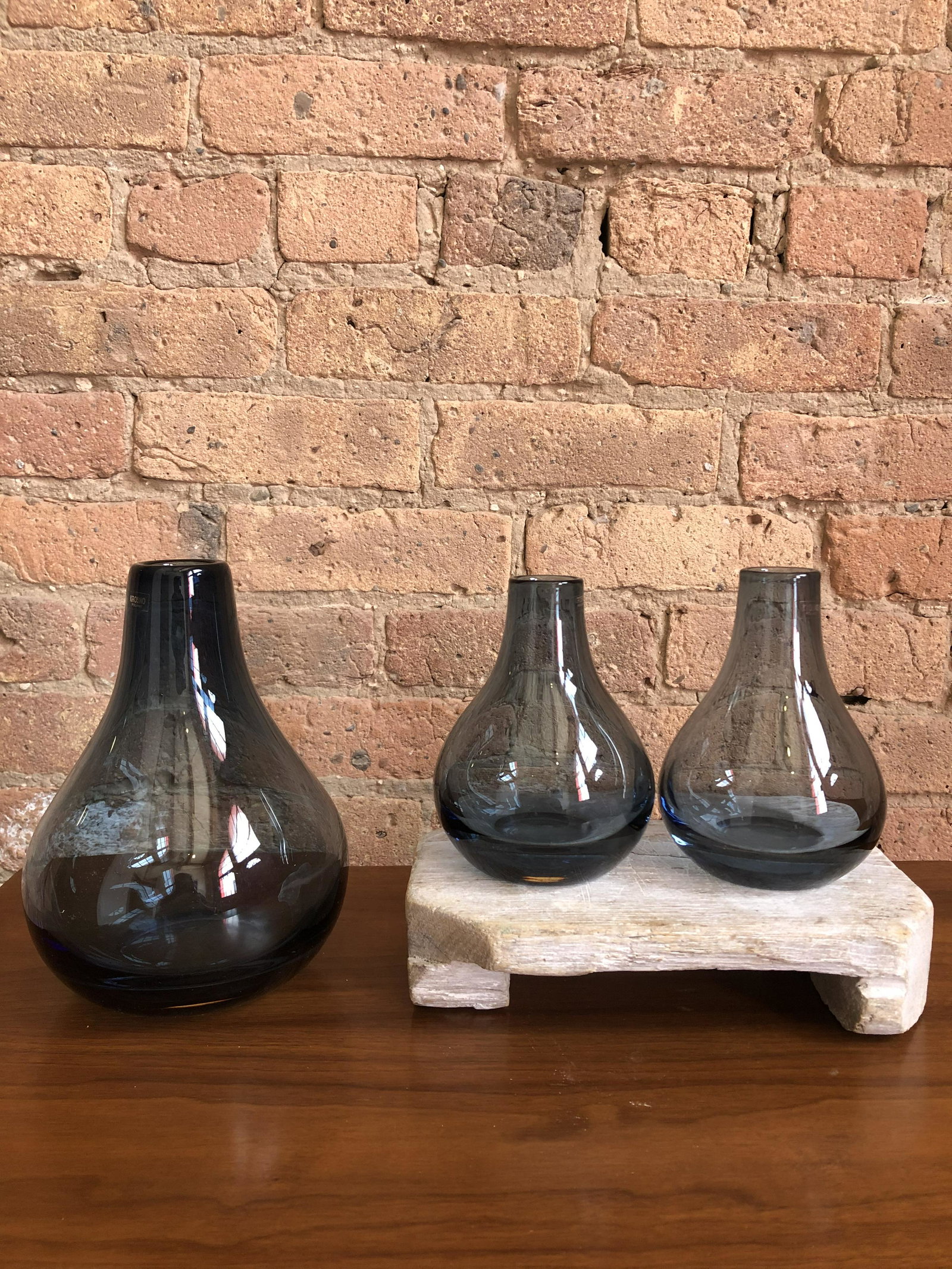 3 pc Mid Century Vases Kronos: 9 in tall, 7 in tall