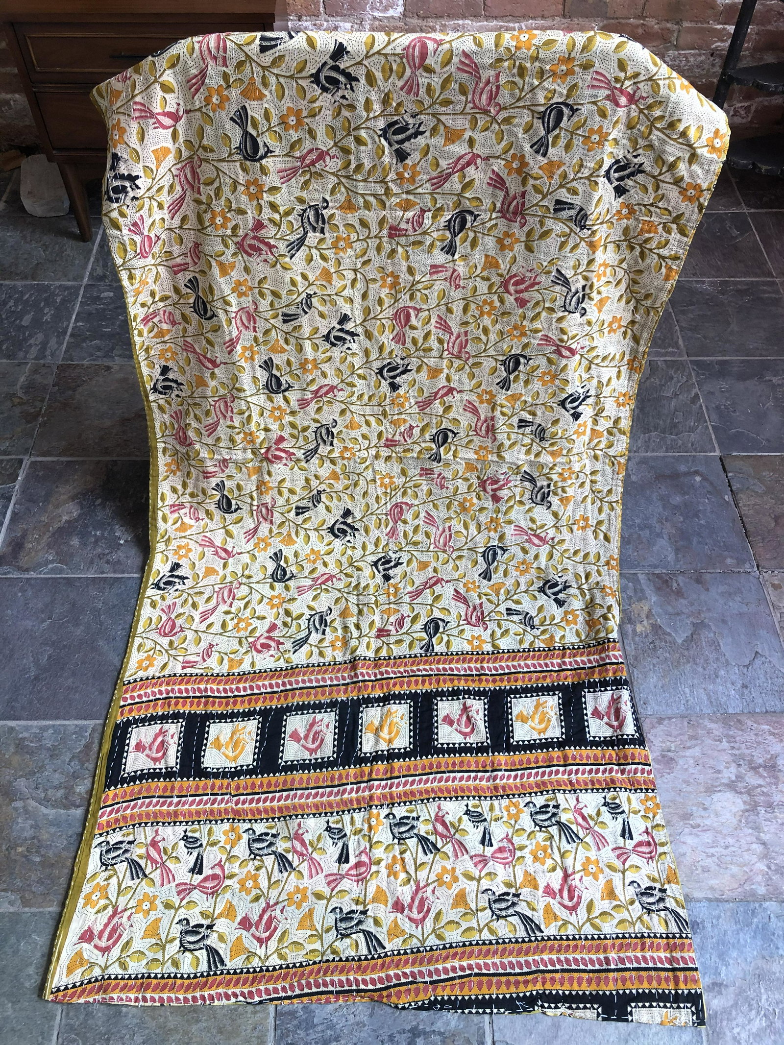 Vintage Kantha Throw: 77 in long by 37 in wide