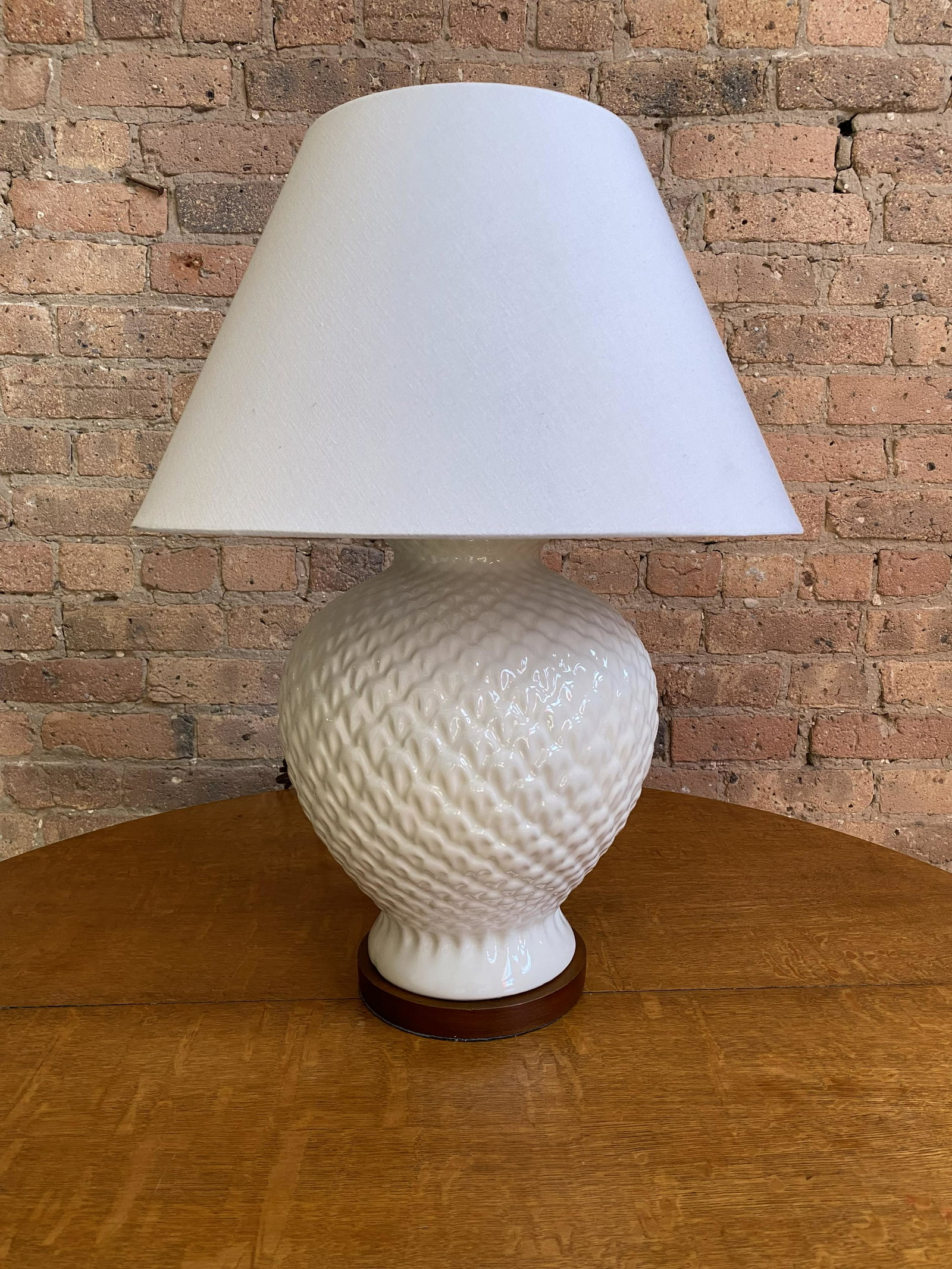Ralph Lauren White Pottery Lamp: 26 in tall and 12 in wide at widest