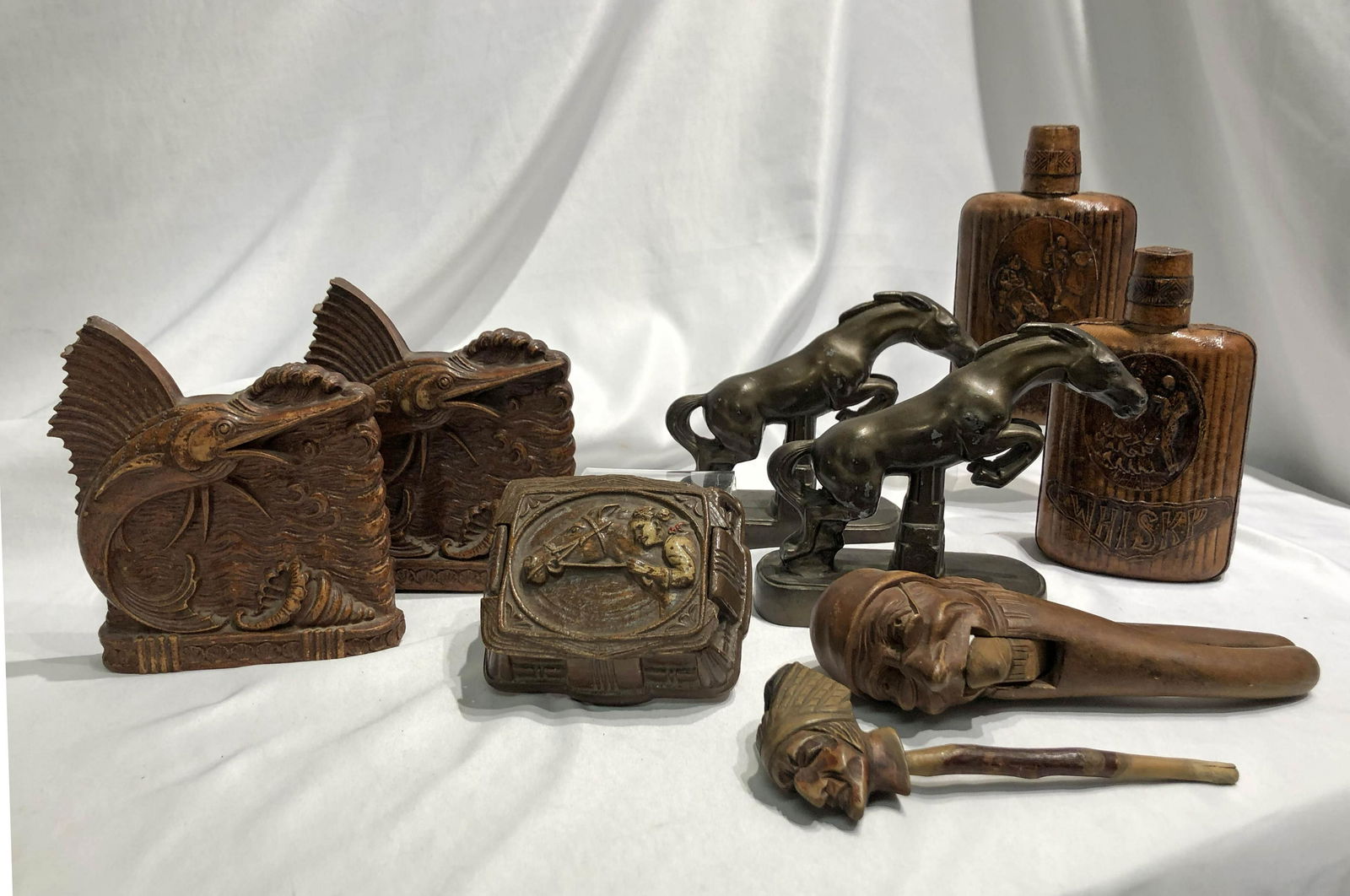 Collection 1920's Figural Bookend Flask Lot (1 of 5)