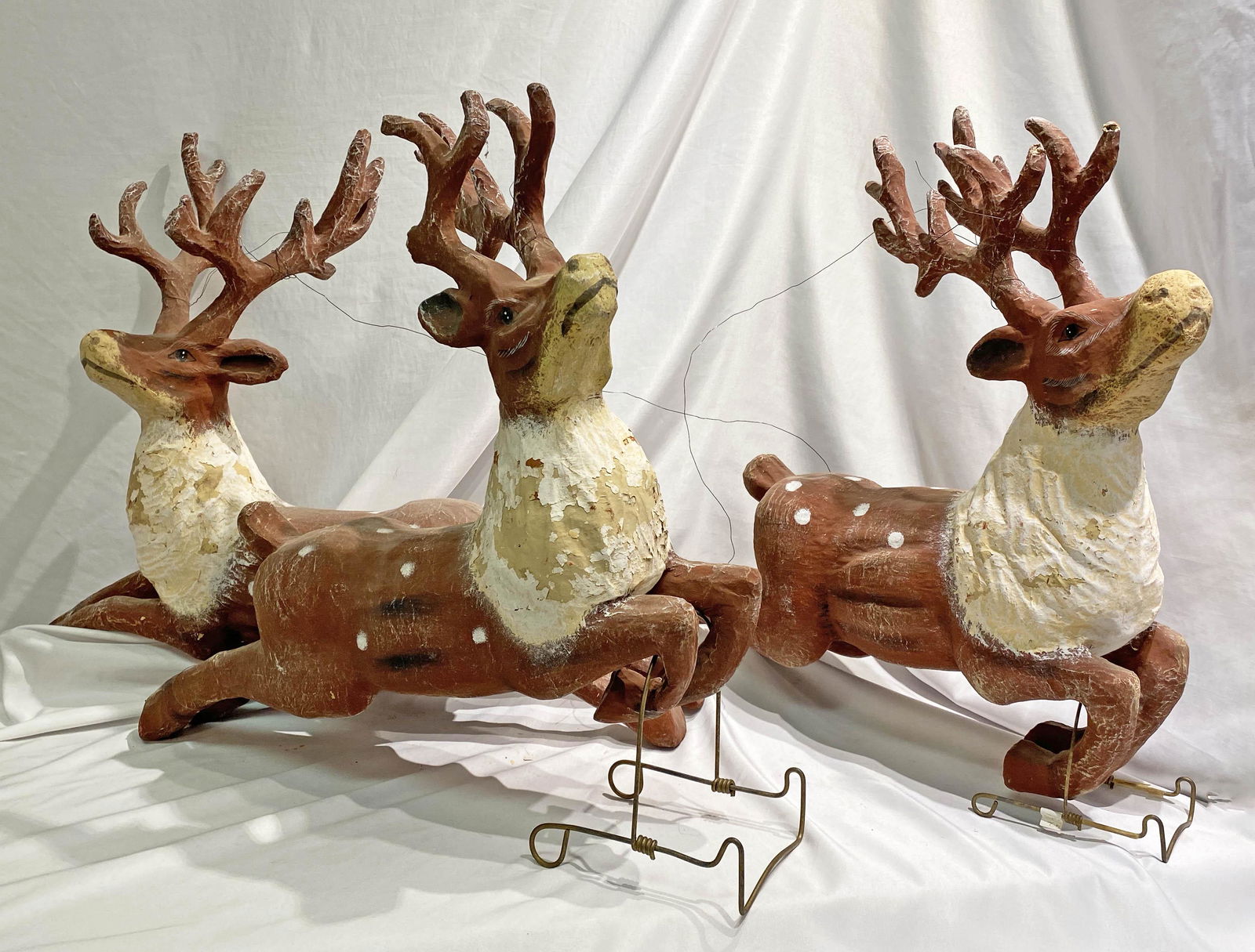 Mid Century Paper Mache Reindeer: 23 in long 21 in high 6 in wide 1 antler missing