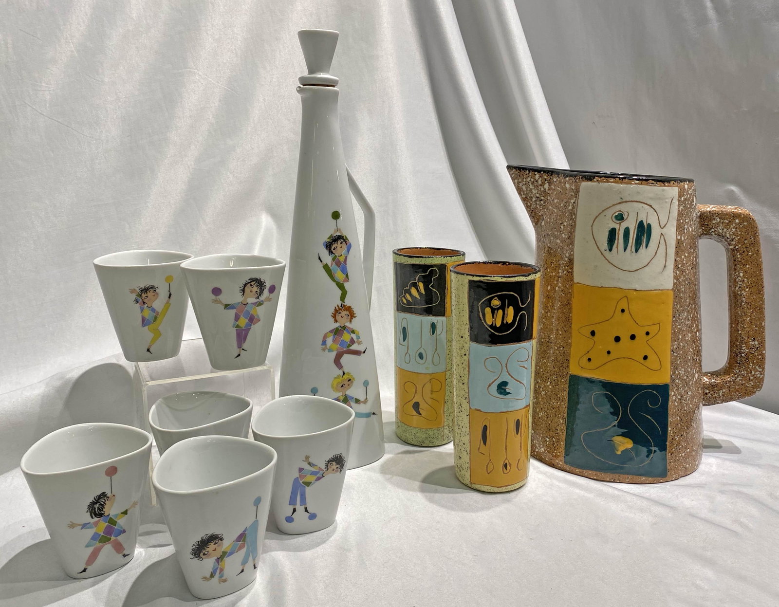 Mid Century Modern California Abstract Pottery: 14 in tall on German porcelain & California abstract pottery