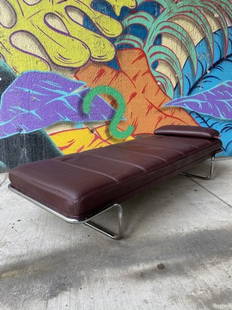 Brayton International Post Modern Leather Daybed: leather upholstery chrome frame 75 in length, 27.5 wide, 16 in tall