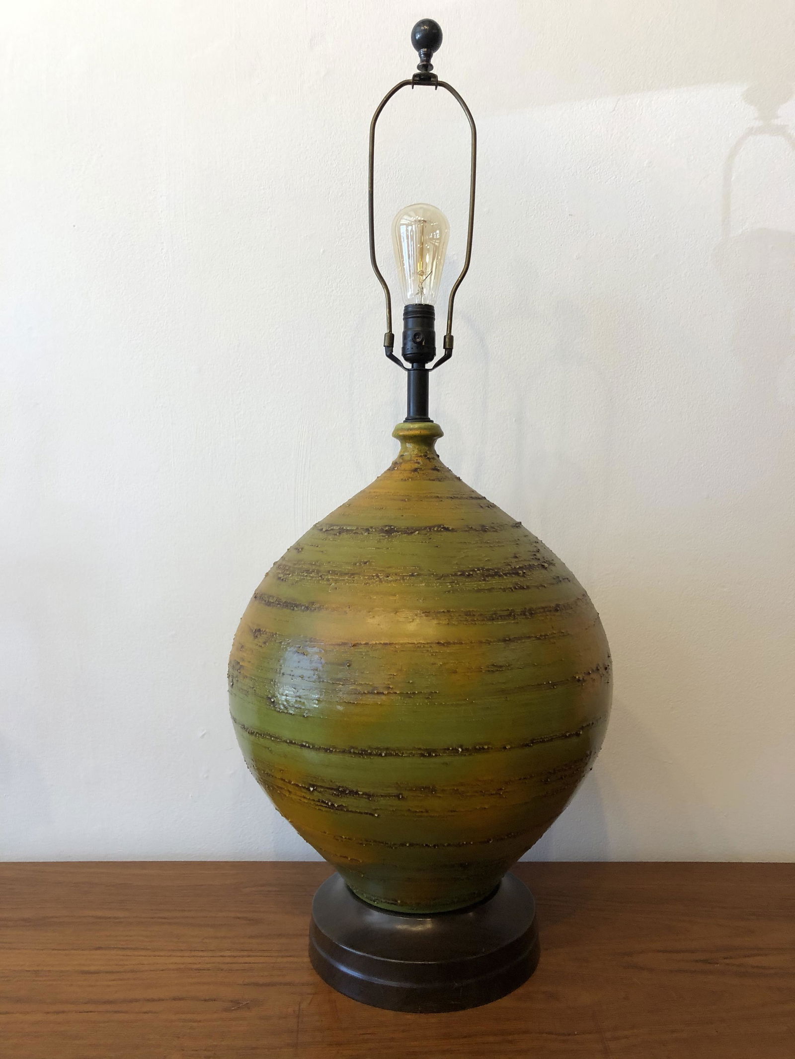 Mid Century Avocado Green Oversized Pottery Lamp (1 of 6)