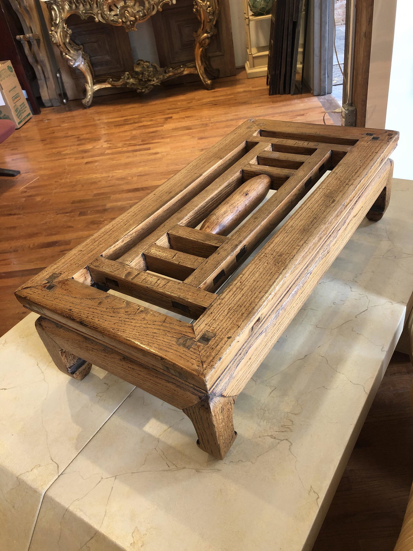 Mid Century Asian Footrest: 7.5 in tall 12.75 in deep 25.5 wide