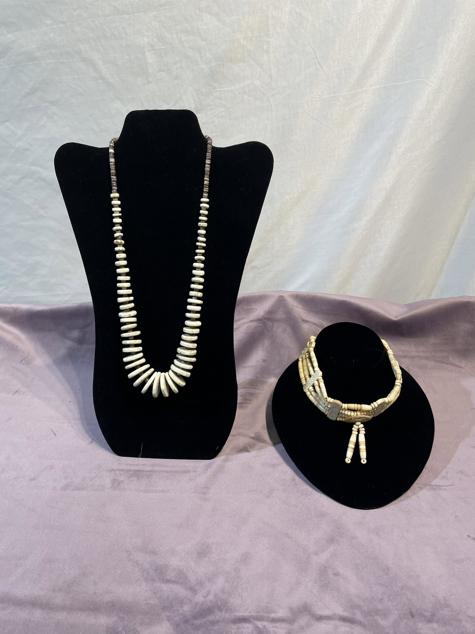 C. 1960 Native American Graduated White Necklaces: Necklace; 11.5in L Choker; 6in L