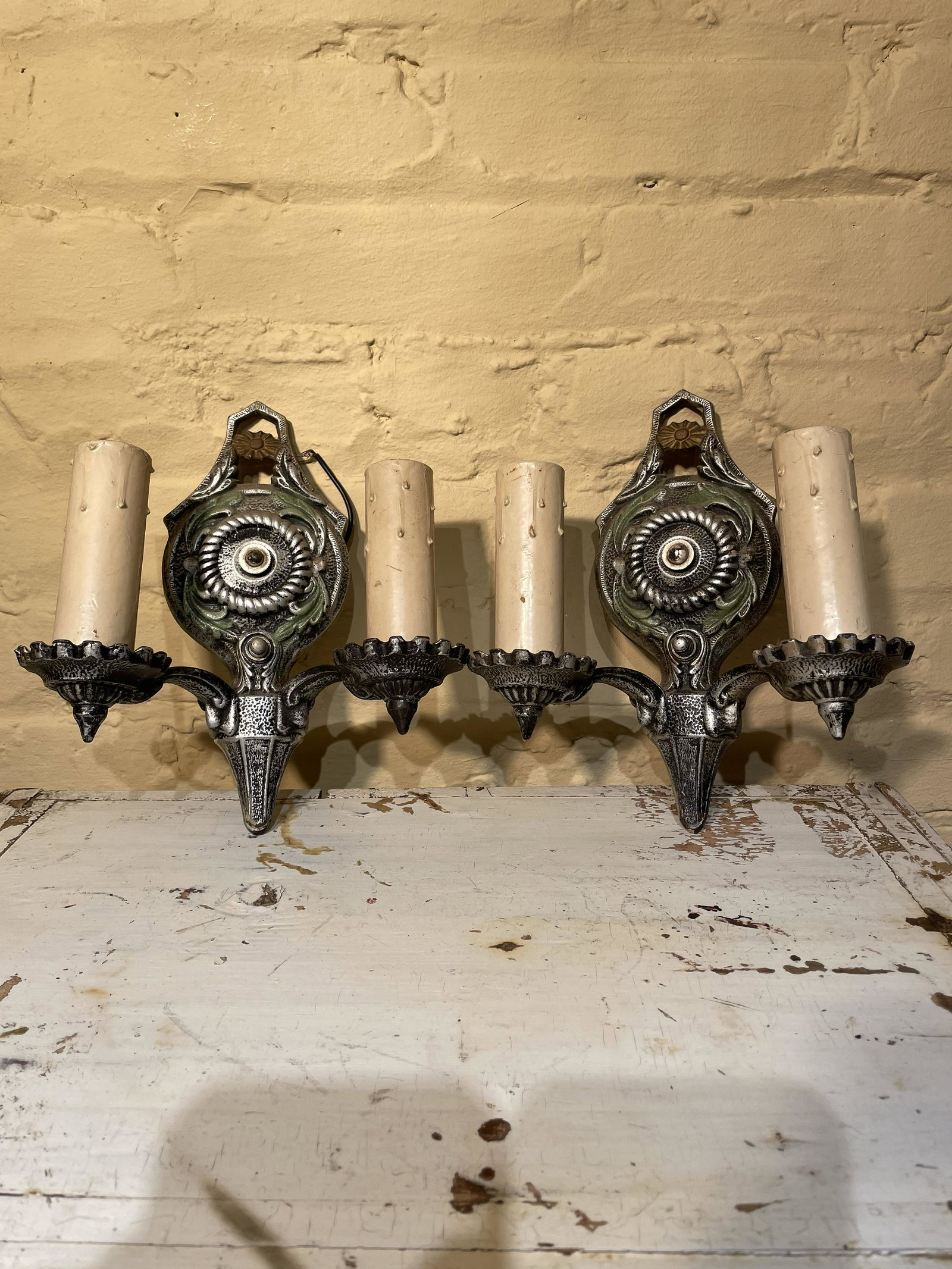 Pair Early 1900' Wall Lighting Sconces: 9in L x 8 W x 4in D