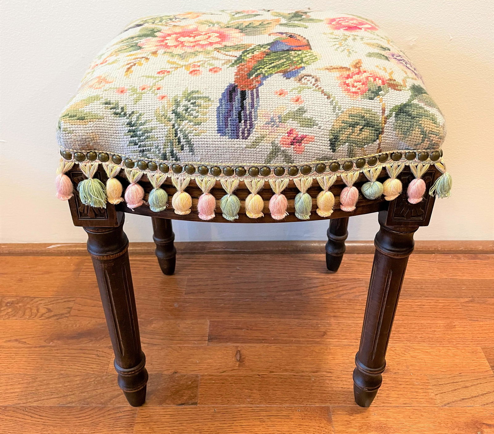 Needle Point Stool Parrots (1 of 2)