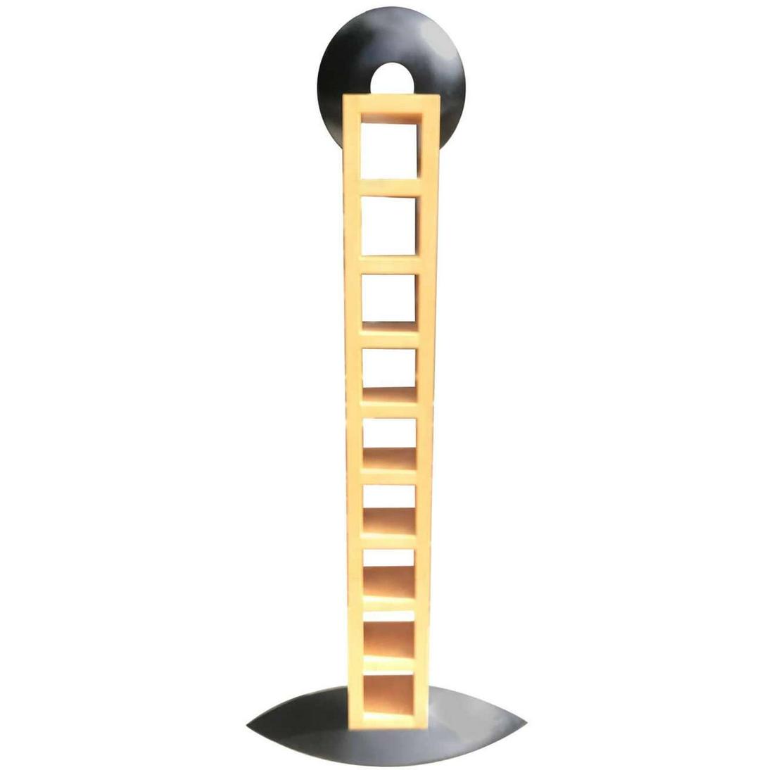 Memphis Style Bookcase Sculptural Etagere: A highly sculptural bird's-eye maple Memphis style bookshelves. Great as a floating decorative object.Height: 81 in. (205.74 cm)Width: 35 in. (88.9 cm)Depth: 15 in. (38.1 cm)