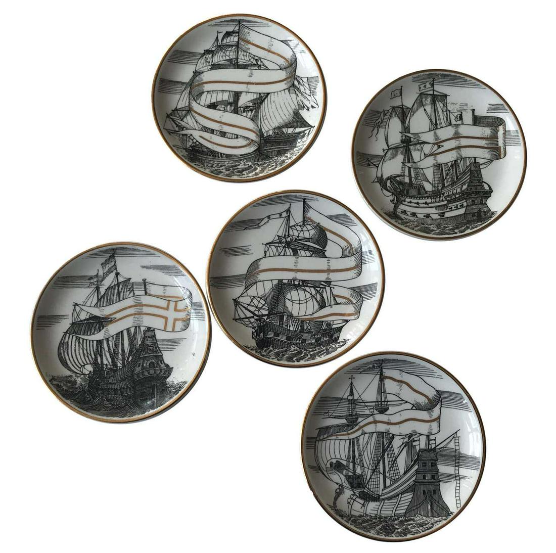 Piero Fornasetti Set of Five Italian Porcelain Coasters (1 of 7)