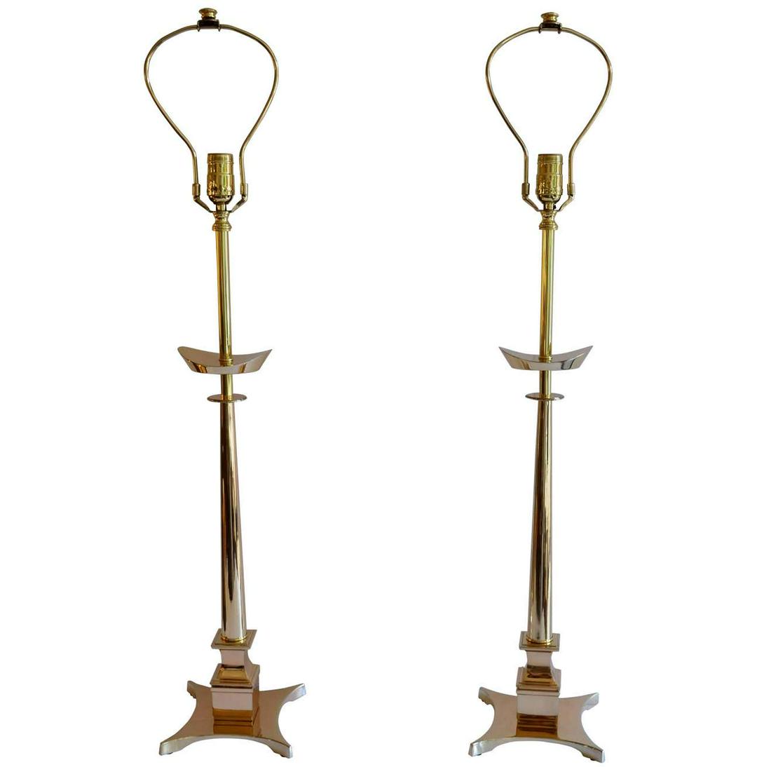 Pair Stiffle Brass Table Lamps In The Style of Tommi (1 of 6)
