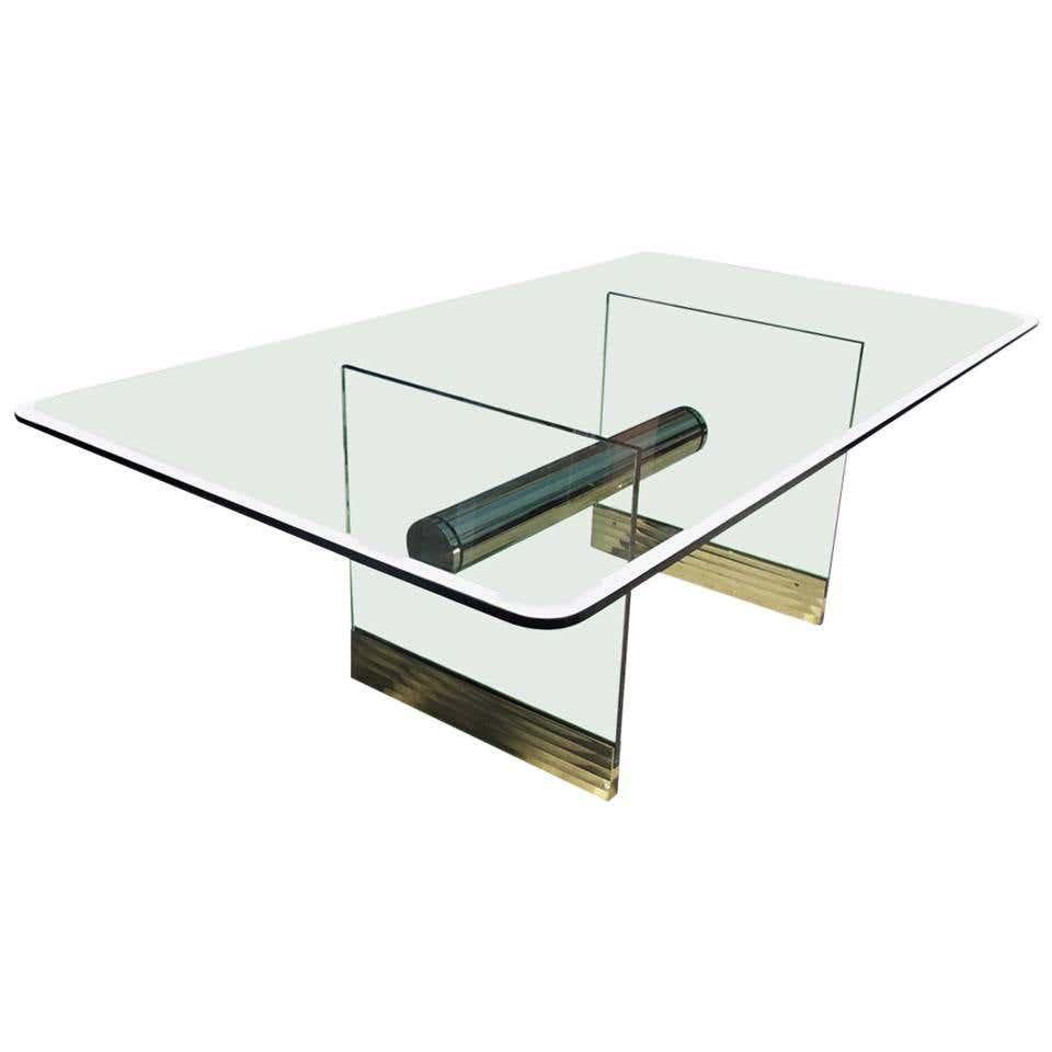 Monumental Long Glass and Brass Pace Dining Table or (1 of 5)