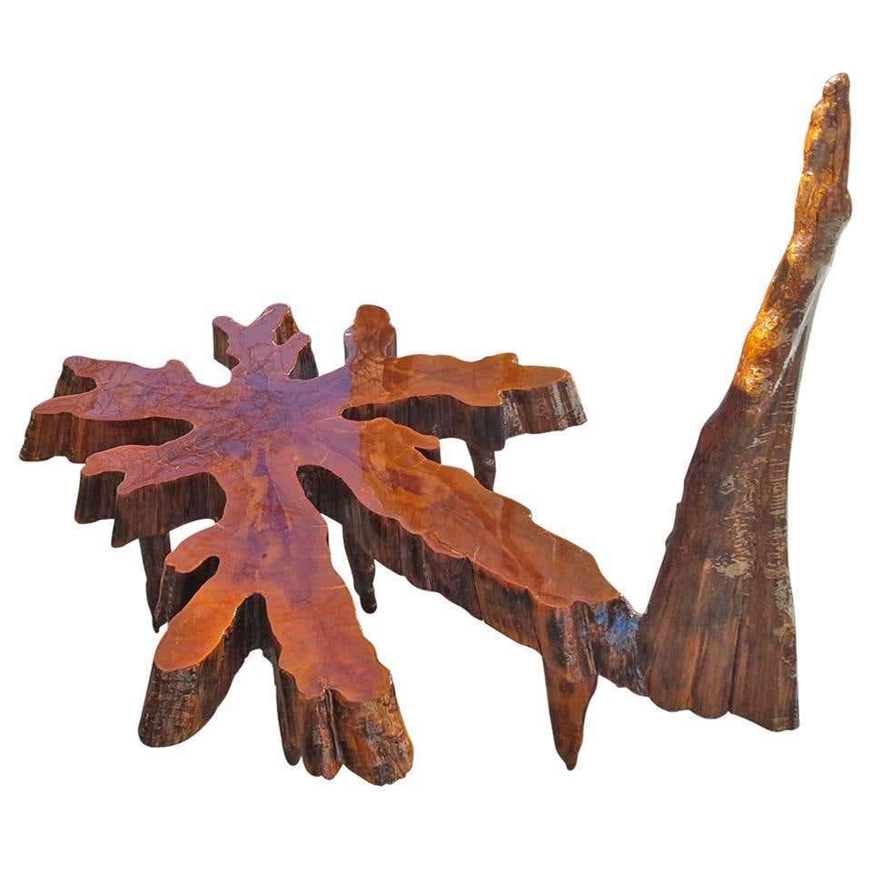 Organic Sculptural Live Edge Cypress Slab Coffee Table (1 of 7)
