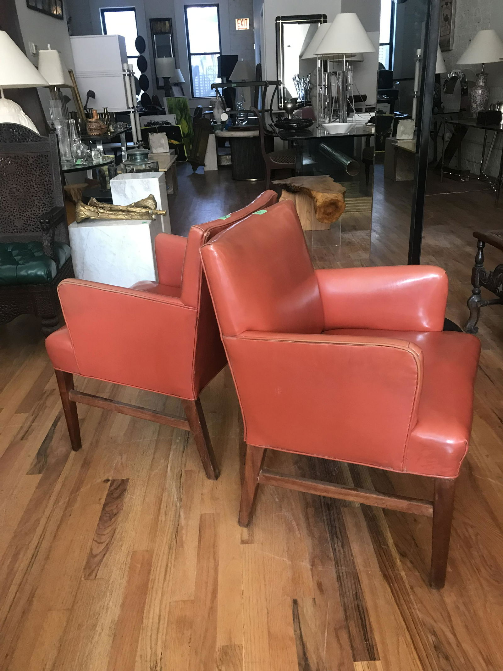 Pair Leather Red Orange Chairs (1 of 3)