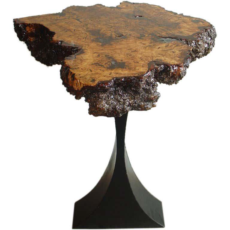 Burl Wood Side Table with Metal Base (1 of 5)