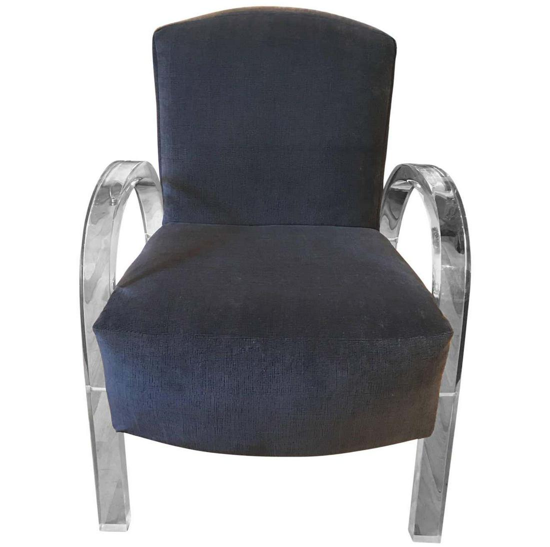 Charles Hollis Jones Lucite Waterfall Armchair: Wear consistent with age and use. Minor craising to the left front leg. Barely visiable.Height: 34 in. (86.36 cm)Width: 24 in. (60.96 cm)Depth: 24 in. (60.96 cm)Seat Height: 18 in. (45.72 cm)