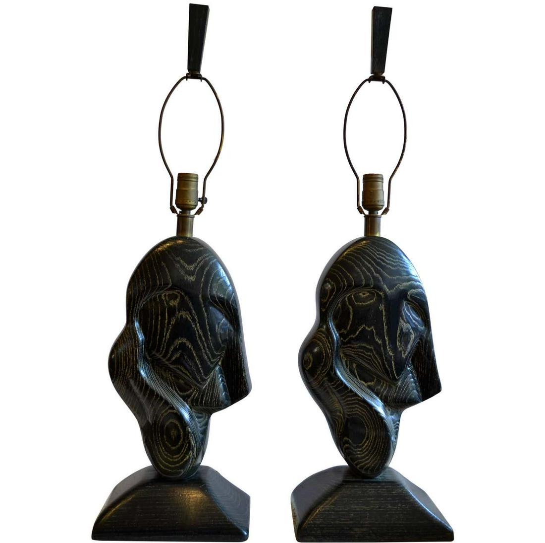 Pair of Yasha Heifetz Cerused Wood Lamps (1 of 4)