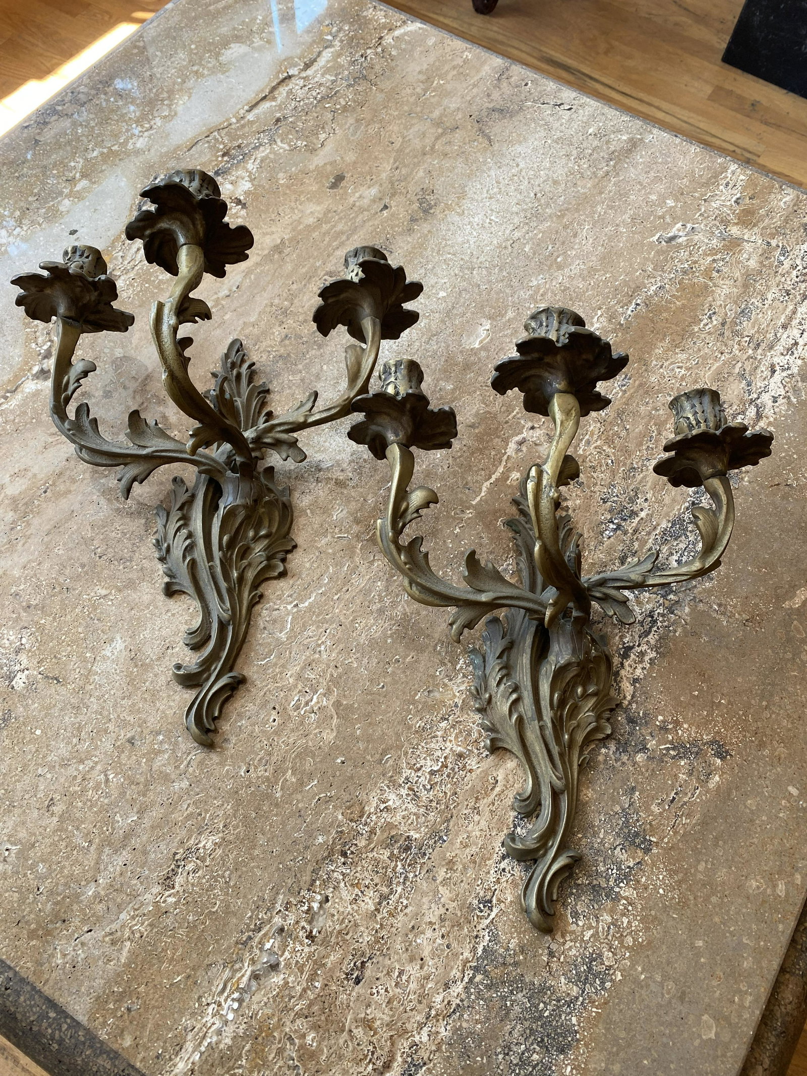 French Bronze Candle Sconces: 16in T x 14in D