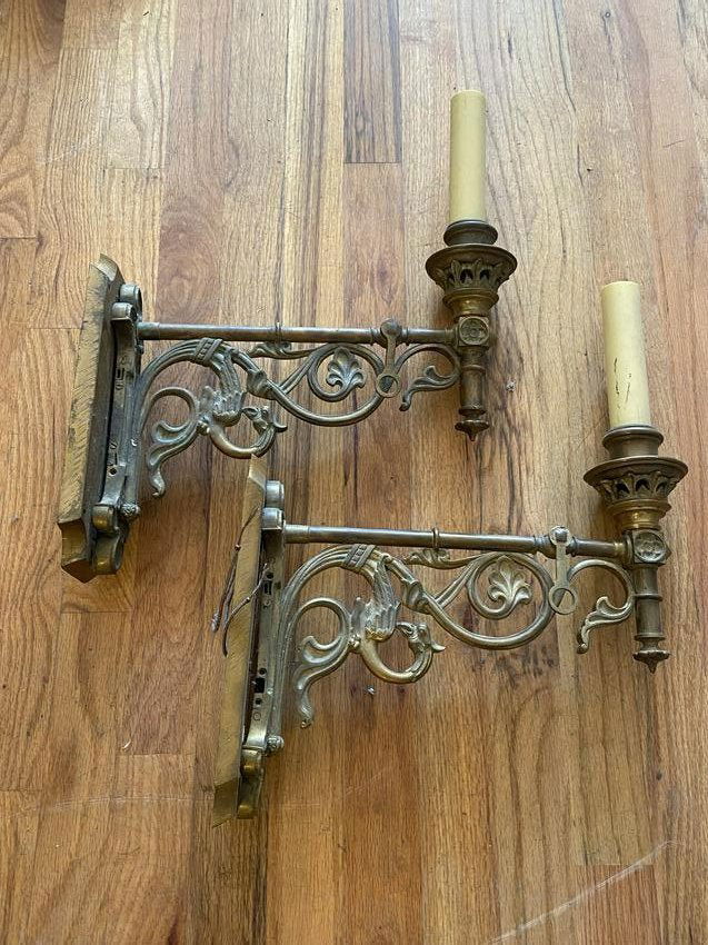 Pair French Brass Wall Sconce Candle Holders (1 of 2)