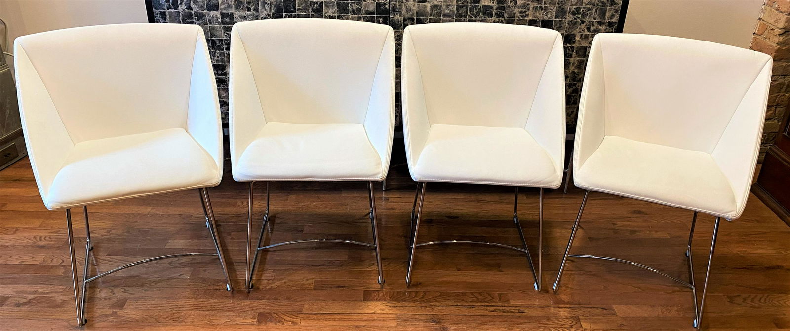 Set 4 Ligne Roset White Leather Dining Chairs (1 of 3)