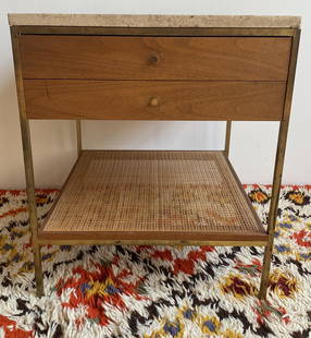 Paul McCobb Calvin Directional Night Stand Travertine: 23 1/2in T x 20in x 20in at top 2 front feet missing (see pictures)