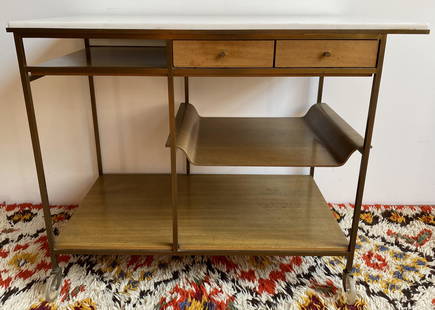 Paul McCobb The Irwin Collection Rolling Bar Cart: 29in T x 36in W x 19in D2 small drawers on top with sliding serving tray onside