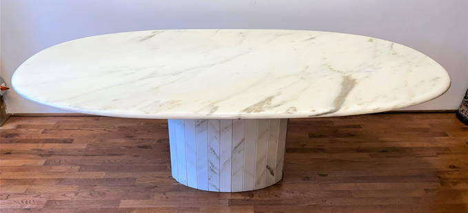 Mid Century Oval Marble Table: 78 1/2in L x 41in W x 28 1/2in T