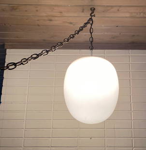 Mid Century Italian Egg Pendant Light: The egg measures 16in T x 11in diameter. 17in Tall overall to where chain attaches. rare