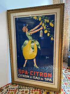 Large Framed French Art Poster Spa Citron: 74in T x 50in W