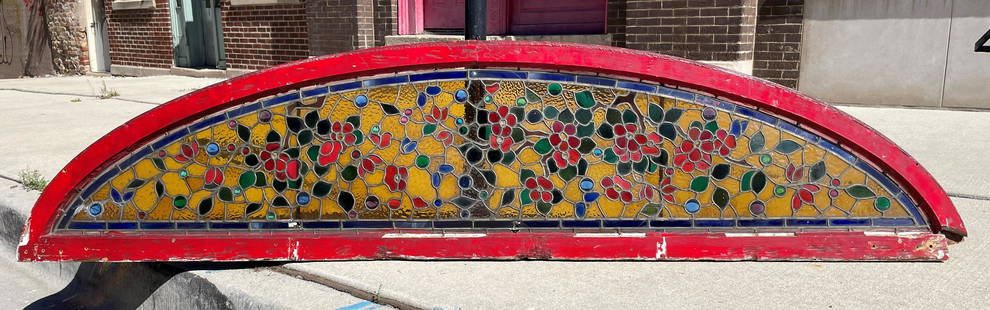 Incredible Stained Glass Transom Window: This window was found as entryway windows in Victorian Mansions In Frame: 98in x 23in Window Alone: 93in x 18in