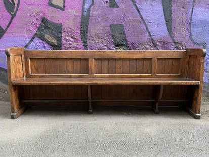 Late 19th C Oak Church Pew: 32 in tall 18.5 tall to seat 87.5 long 18.5 deep