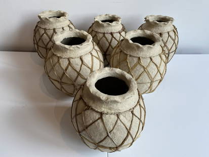 Collection Paper Mache Water Pots: 11 in high by 10.5 wide has genuine rawhide banding