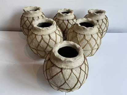 Collection Paper Mache Water Pots: 11 in high by 10.5 wide has genuine rawhide banding