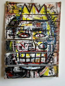 Jean-Michel Basquiat Rendition Mix Media on Salvaged