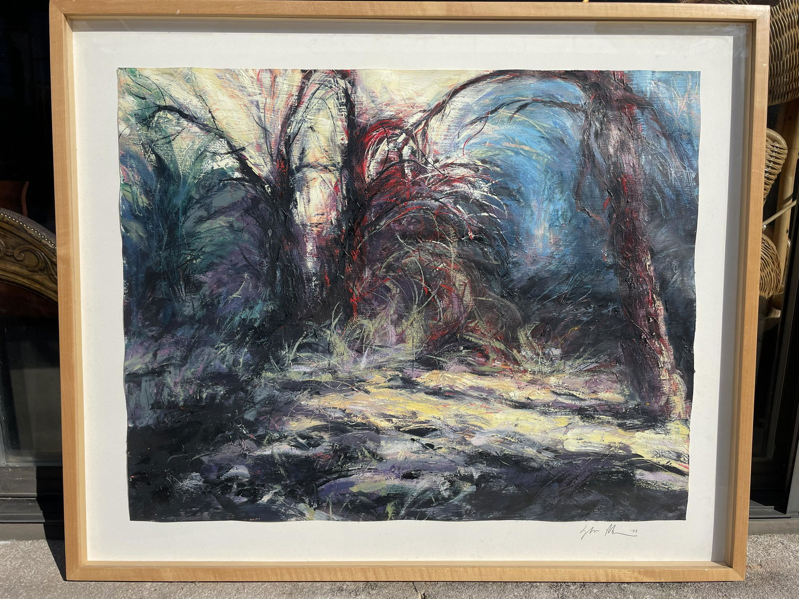 Signed Post Modern Abstract Oil on Paper (1 of 5)