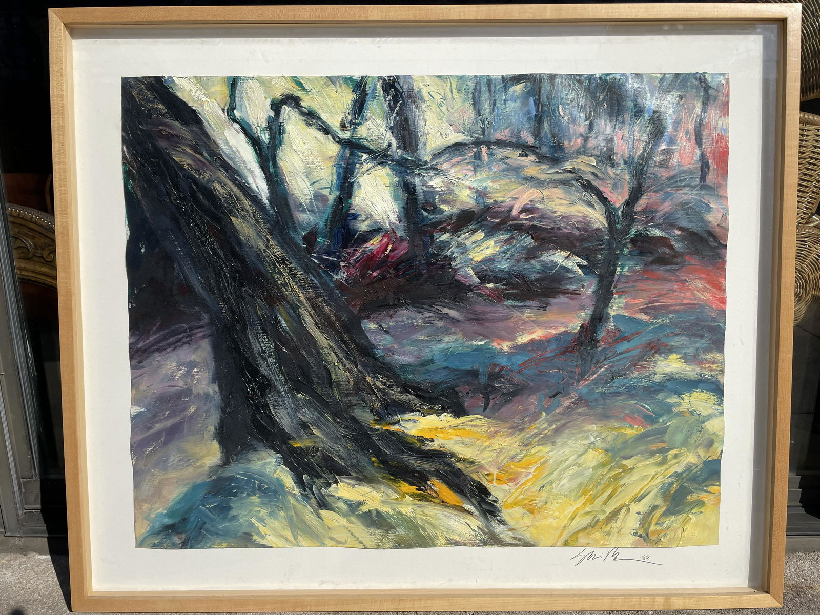 Signed Post Modern Abstract Oil on Paper (1 of 5)