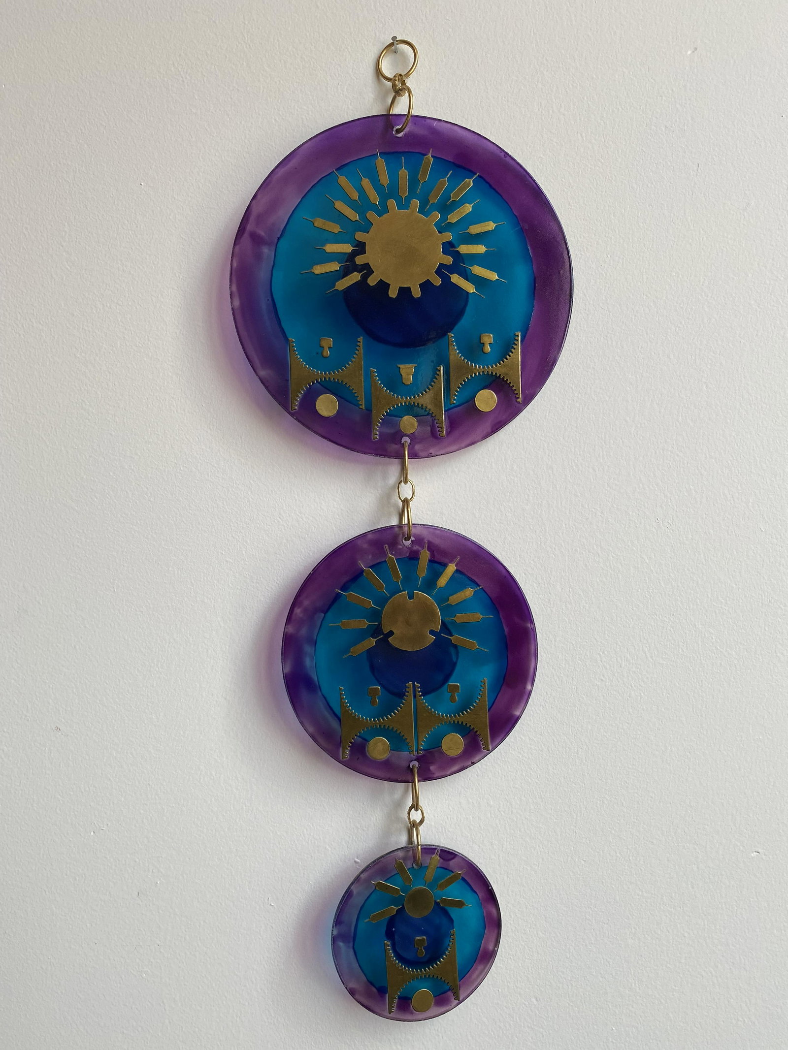 Mid Century Art Glass Mobile: 22in L x 8in diameter on largest