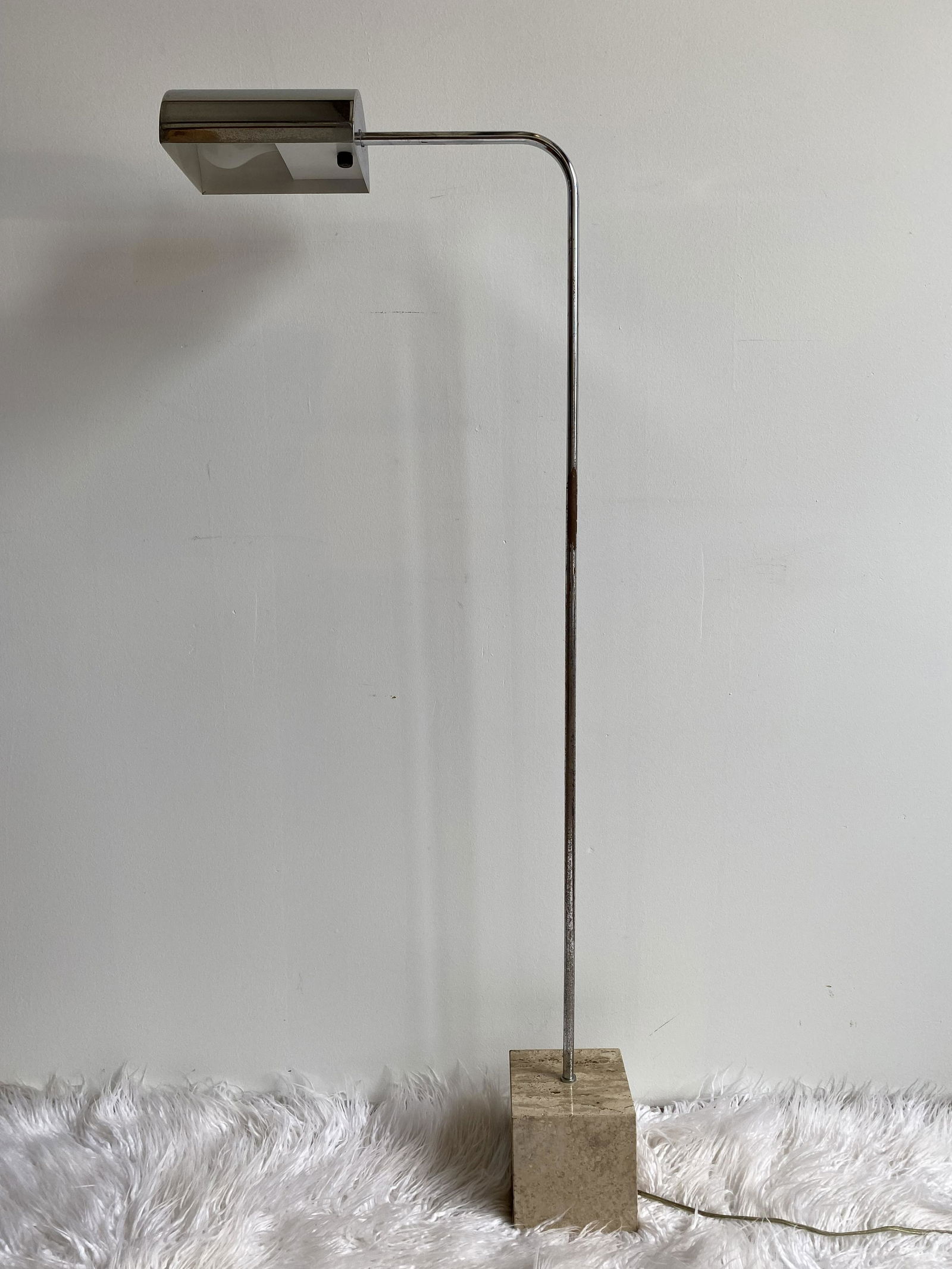 Mid Century Chrome Floor Lamp with Travertine Base (1 of 6)