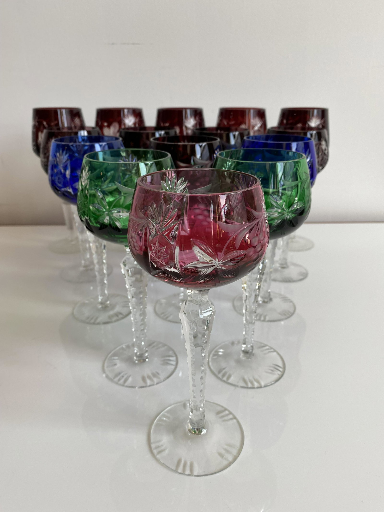 15 Bohemian Cut to Clear Moser Wine Glasses: Tallest: 8 5/8in T