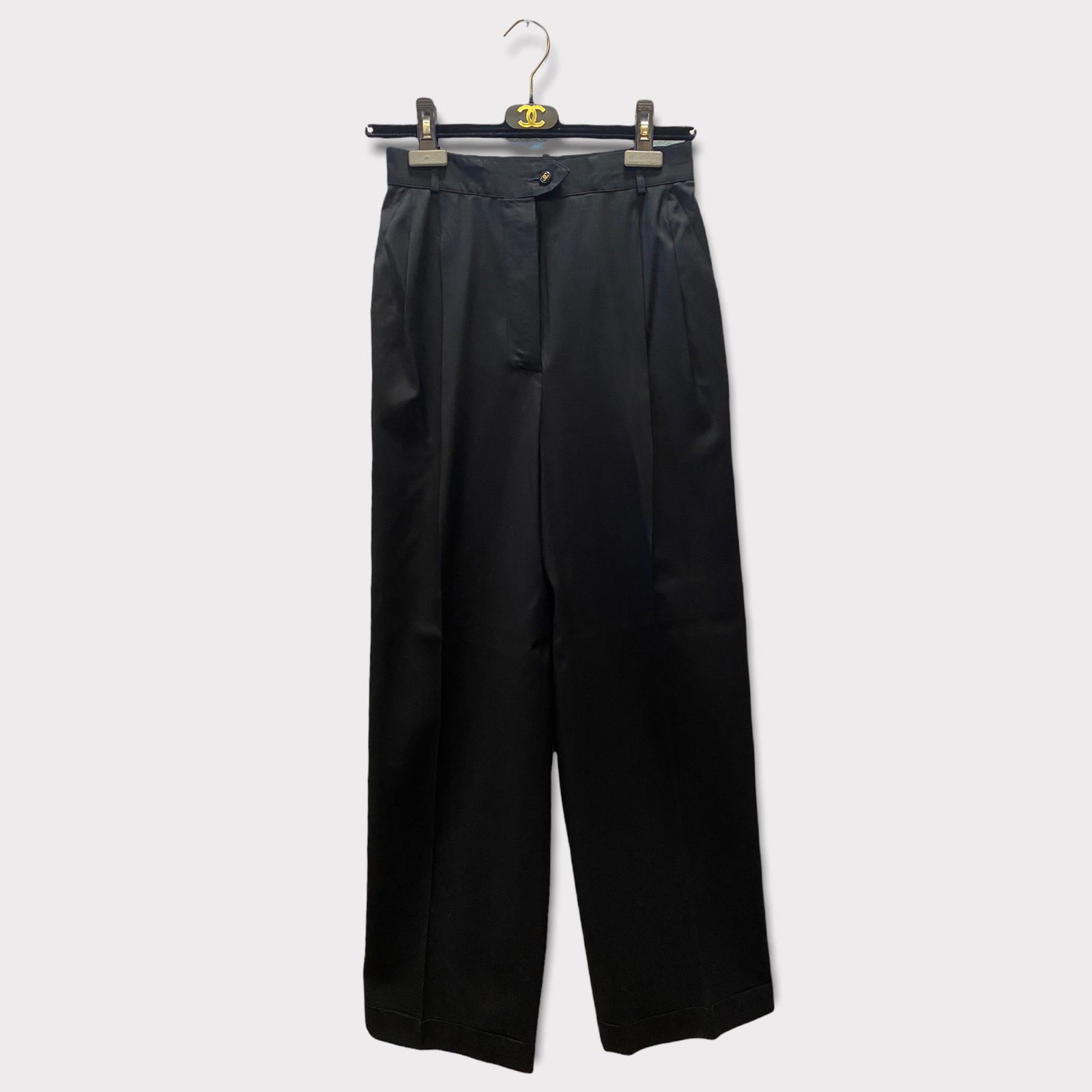Vintage CHANEL Chanel Black Pleated Cuffed Black Pant (1 of 5)