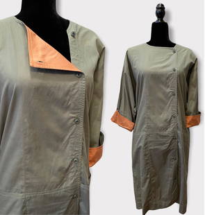 Vintage 1980's RODIER Paris Gray Contrast Shirt Dress: sz 36 36 in chest 49 in long