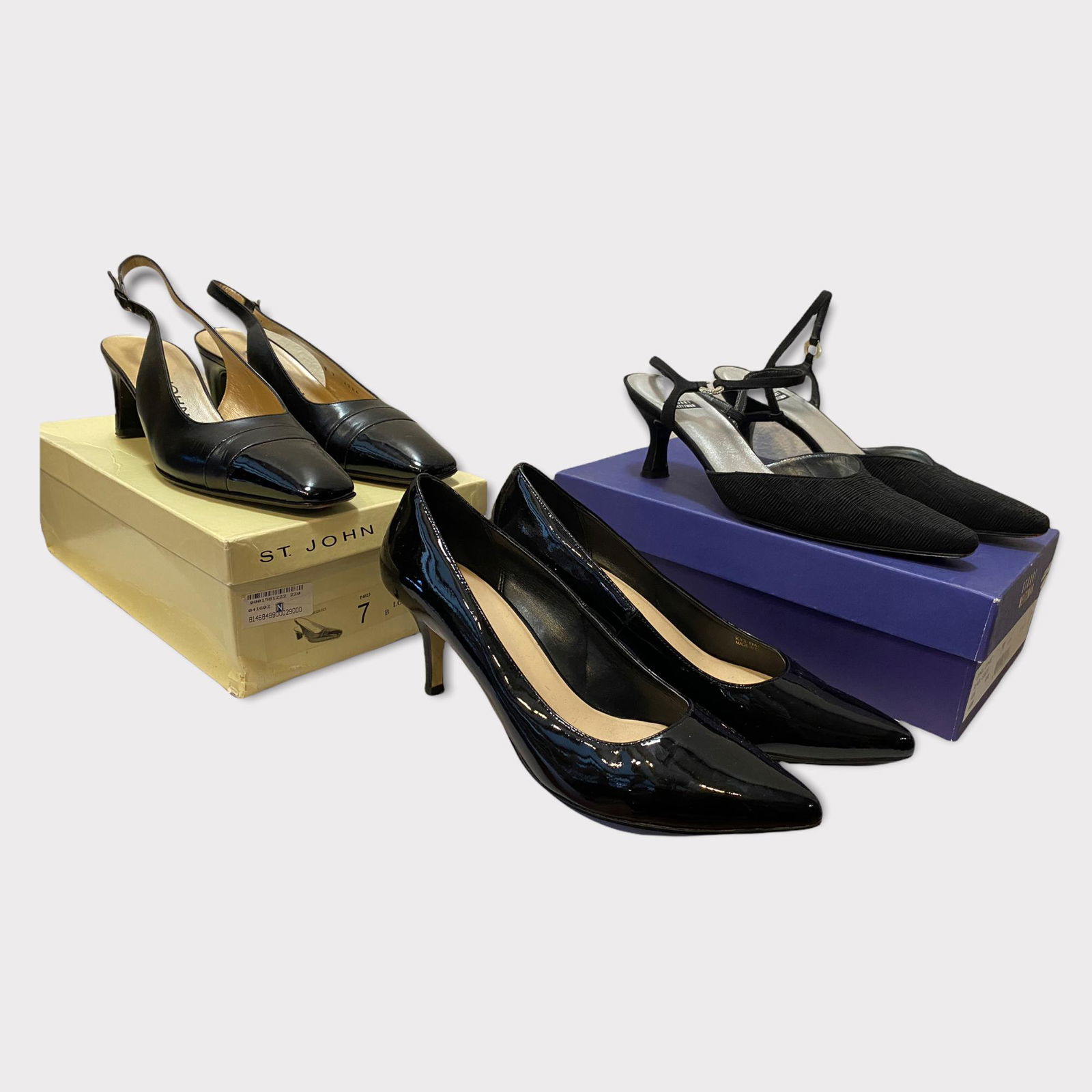 3 Pairs ST JOHN, COLE HAAN, STUART WEITZMAN Quilted: St John's sz 7, others 7.5